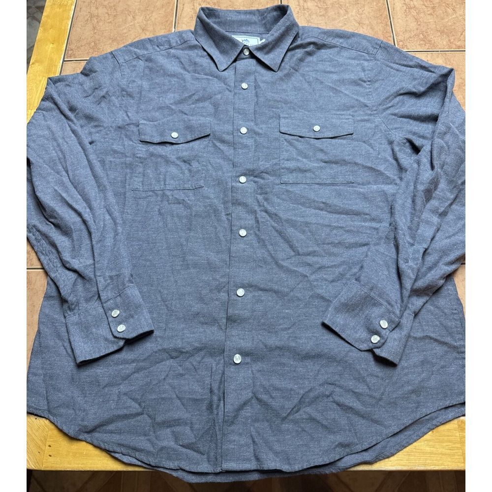 Southern Tide Men's Sz Large Classic Fit Gray Flannel Pearl Snap Shirt‎